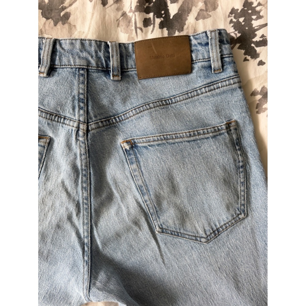 Massimo Dutti Men Tapered Fit Jeans Light Wash Blue Denim Pants Faded Designer